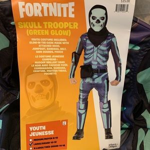 New Kids Fortnite Skull Trooper Green Glow costume, large